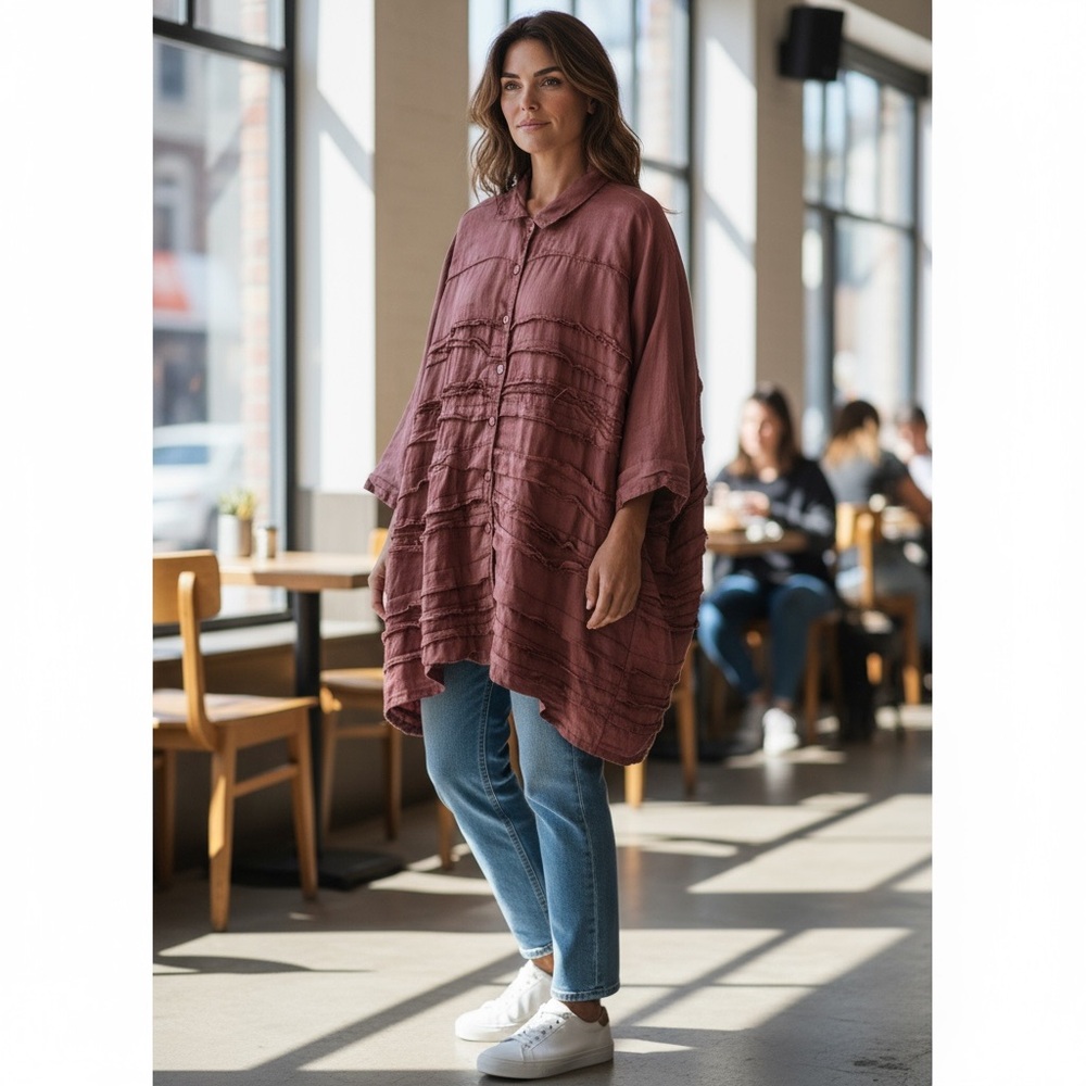 Krista Larson Lagenlook Tiered Heavy Jacket One Size - Picture 2 of 12